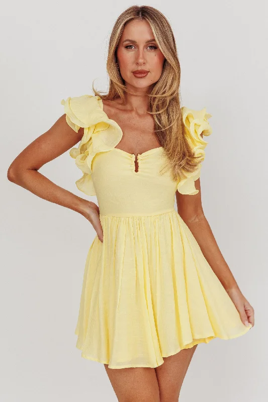 Sunday Dreams Ruffle Strap Mini Dress Yellow Cozy A-Line Mini Dress
