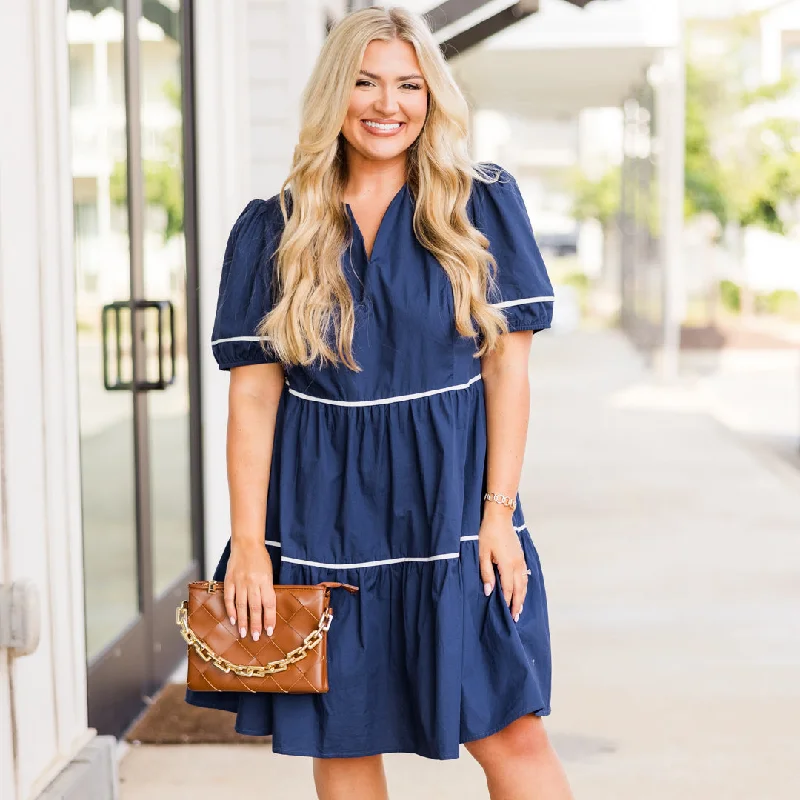 Sure and Steady Dress, Navy