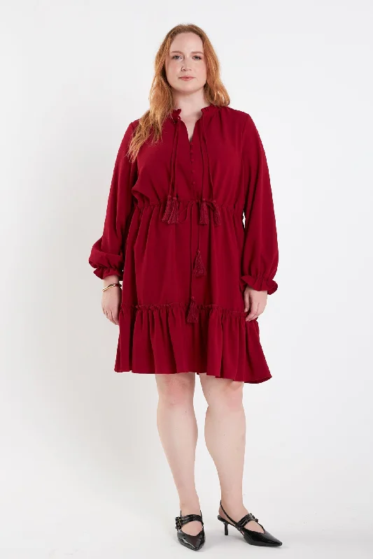 English Factory - Plus Size Tassel Trim Dress With Ruffled Hem