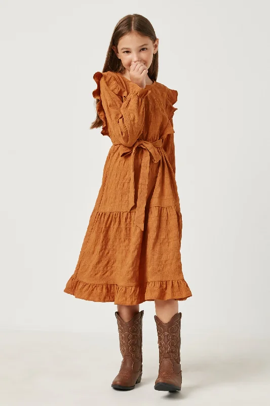Textured Ruffled Tie Waist Dress