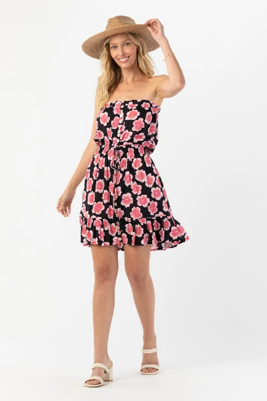 The Ryden Mini Dress - Lanai Floral Black Chic Tropical Mini Dress