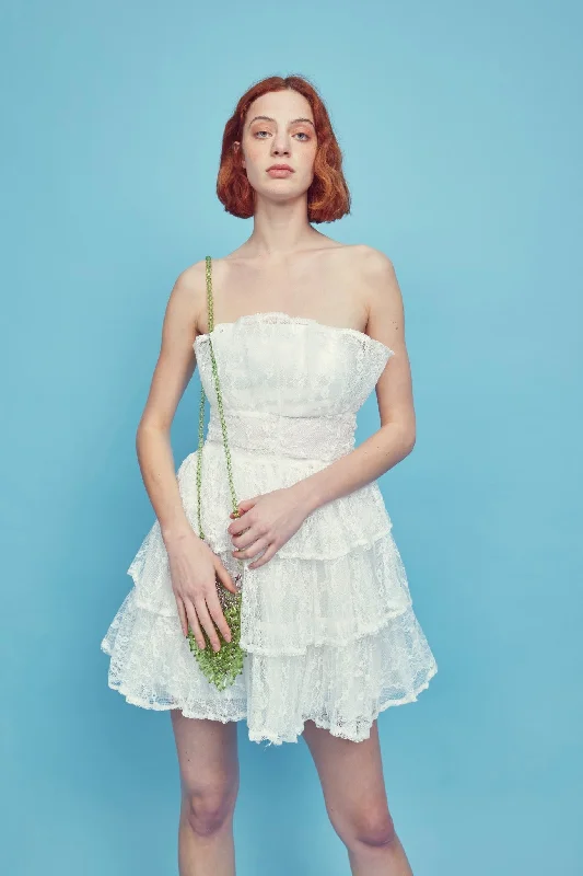 Allie Tiered Ruffle Bandeau Mini Dress - White Comfortable Wrap Mini Dress