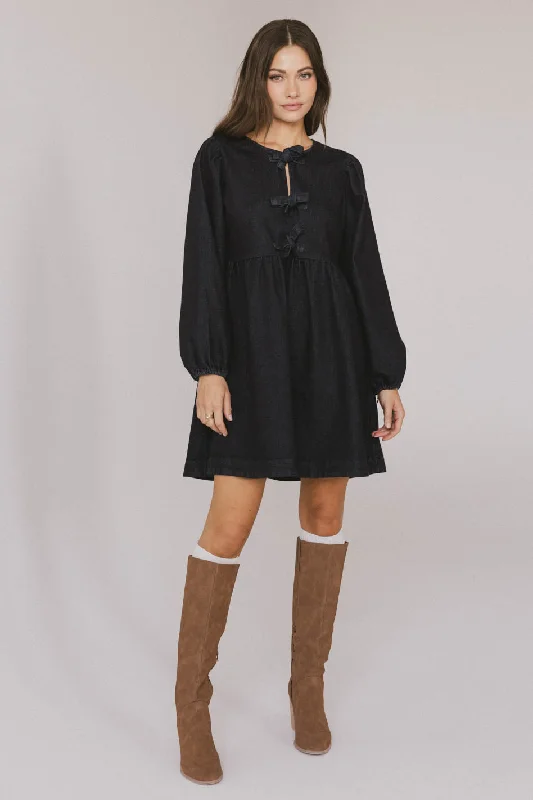 Tyler Peplum Mini Dress in Dark Wash Stylish Plaid Mini Dress