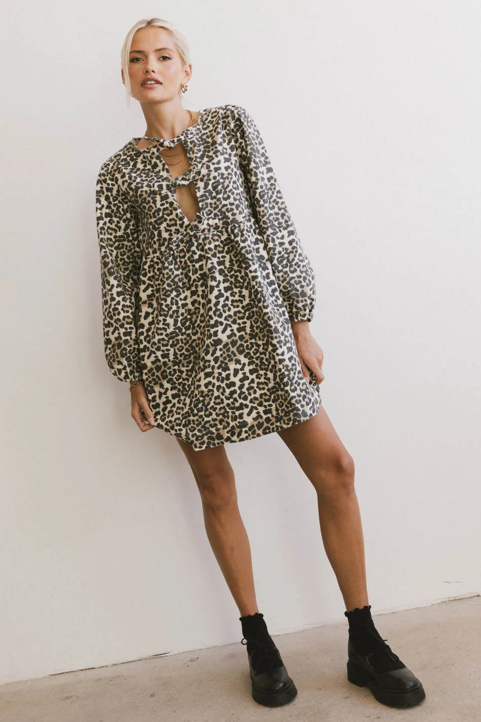 Tyler Peplum Mini Dress in Leopard Comfortable Shift Mini Dress