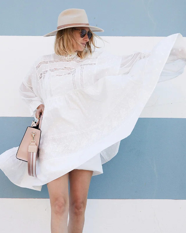 Unforgettable Oversized Lace Mini Dress - White Fashionable Off-Shoulder Mini Dress
