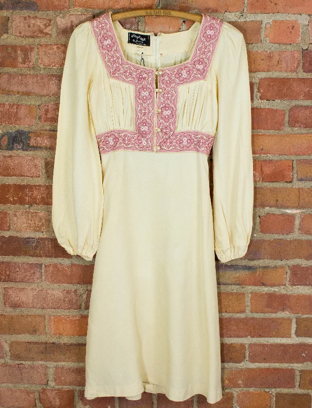 Vintage 70s Gunne Sax Black Label Cream and Pink Dress Small