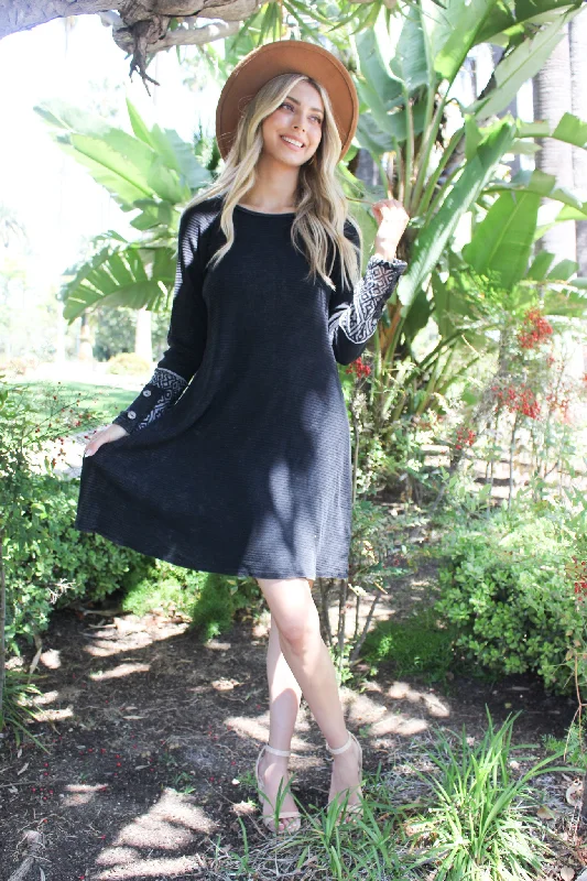 Women's Raglan Long Sleeve Mini Dress Cozy Ribbed Mini Dress