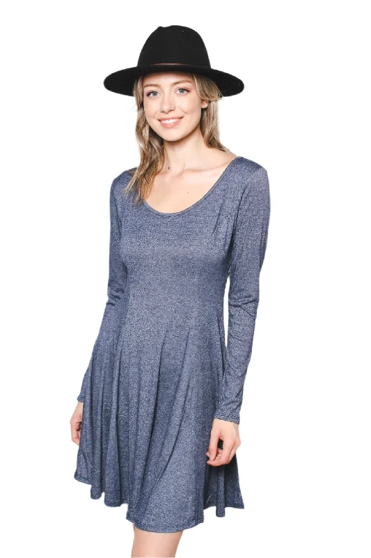 Women's Long Sleeve Scoop Neck Mini Dress Cozy Satin Mini Dress