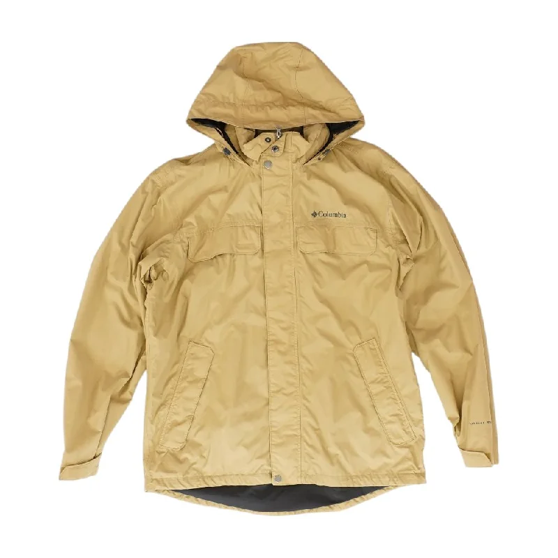 Beige Solid Rain Jacket Welt Pockets Slit Pockets Flap Pockets