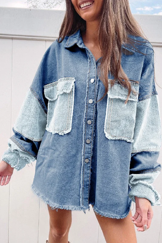 Long Sleeve Button-down Colorblock Denim Jean Jacket/Shirt Faux Fur Fabric Real Fur Fabric Shearling Fabric Long Sleeve Button-down Colorblock Denim Jean Jacket/Shirt Faux Fur Fabric Real Fur Fabric Shearling Fabric