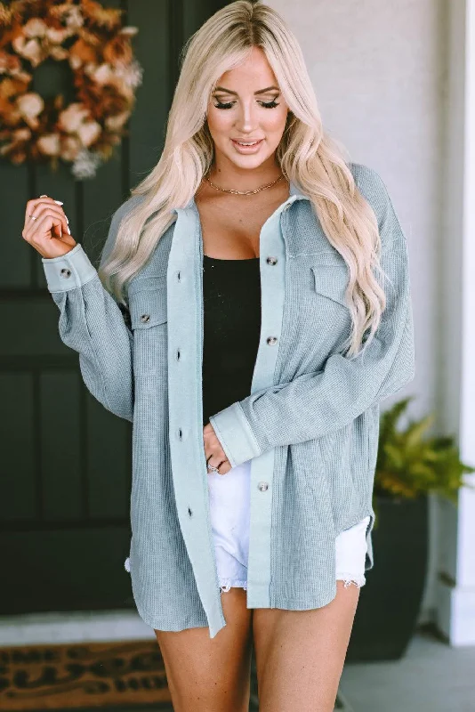 Button Down Drop Shoulder Jacket Cardigan Sweater Pullover