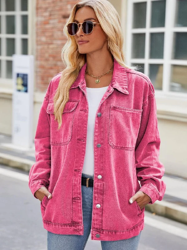 Button Up Denim Jacket with Pockets Rayon Fabric Velvet Fabric Corduroy Fabric
