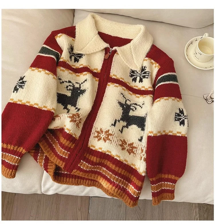 Christmas jacquard long-sleeved sweater jacket for women knitted cardigan S4846 Nylon Jacket Polyester Jacket Spandex Jacket Christmas jacquard long-sleeved sweater jacket for women knitted cardigan S4846 Nylon Jacket Polyester Jacket Spandex Jacket