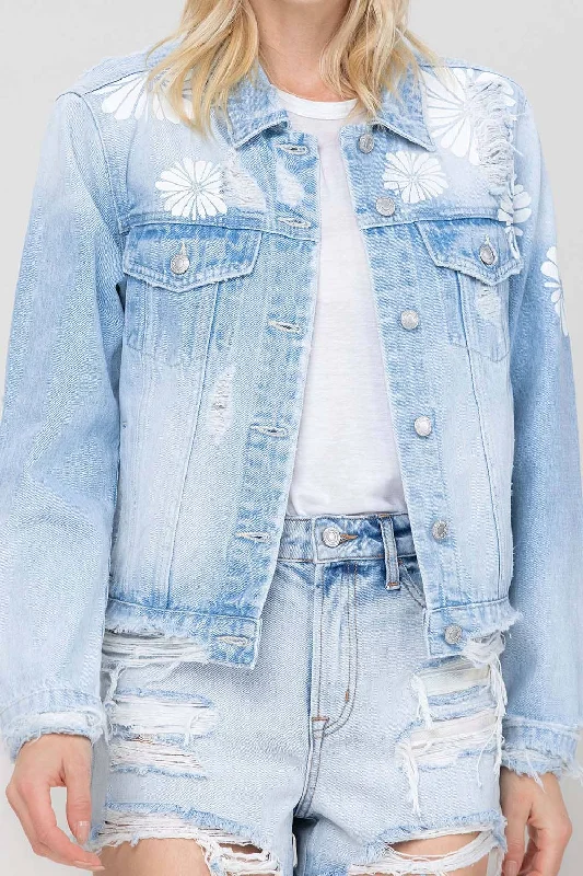 Flower Power Cropped Denim Jacket Mesh Jacket Canvas Jacket Denim Jacket