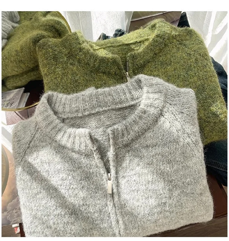 double zipper sweater jacket for women knitted cardigan S4793 Stand-Up Collar Roll-Neck Collar Turtle Neck double zipper sweater jacket for women knitted cardigan S4793 Stand-Up Collar Roll-Neck Collar Turtle Neck