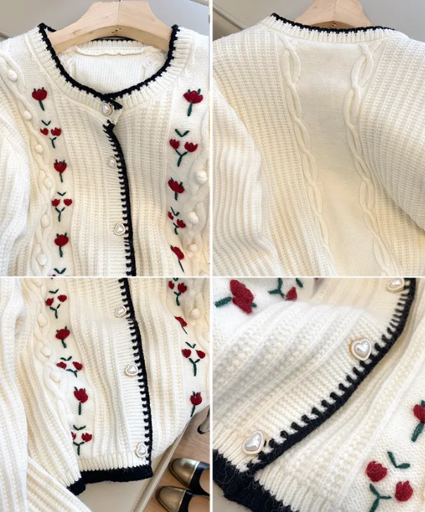 embroidered round neck knitted cardigan for women long-sleeved sweater jacket S4828 Rayon Jacket Velvet Jacket Corduroy Jacket embroidered round neck knitted cardigan for women long-sleeved sweater jacket S4828 Rayon Jacket Velvet Jacket Corduroy Jacket