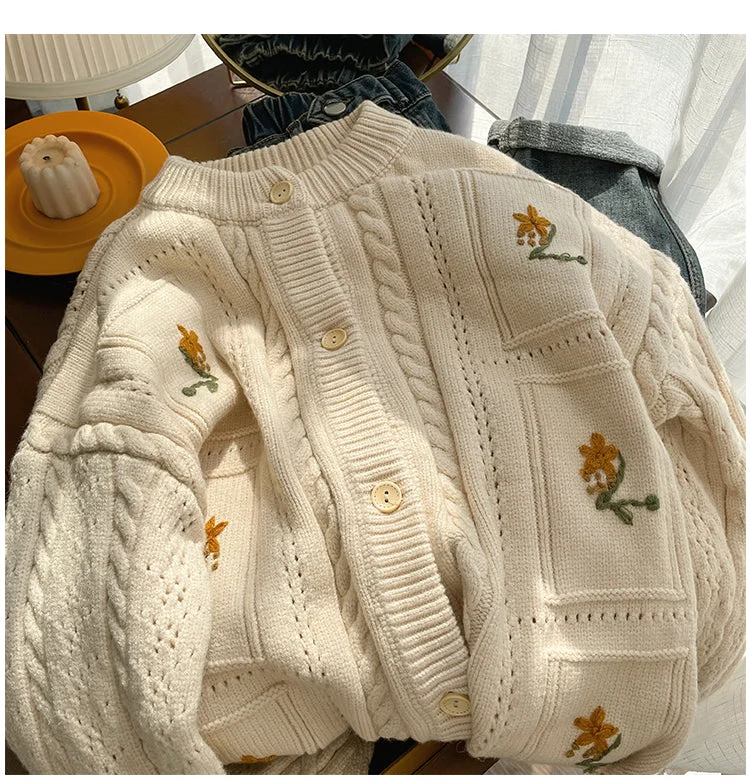embroidered round neck sweater jacket for women soft knitted cardigan S4807 Wool Fabric Cashmere Fabric Tweed Fabric embroidered round neck sweater jacket for women soft knitted cardigan S4807 Wool Fabric Cashmere Fabric Tweed Fabric