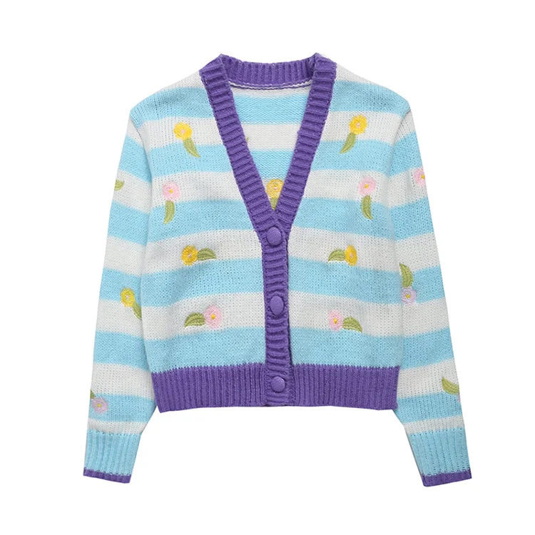 Embroidery design knitted cardigan female V-Neck Sweater Jacket jacket  7364 Print Jacket Jacquard Jacket Embroidered Jacket