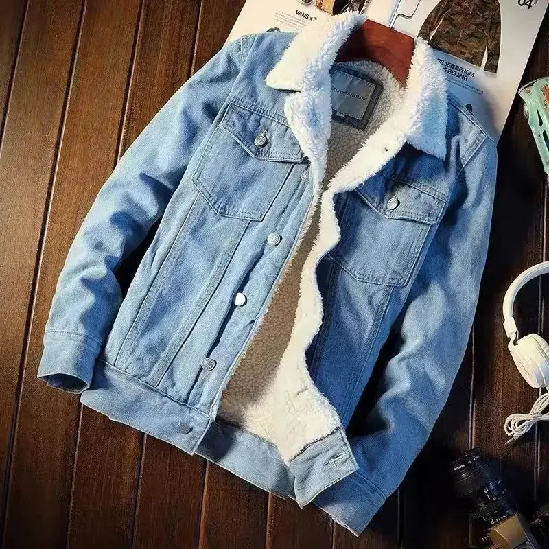 FZ Men's Vintage Fleece-lined Cotton-padded Denim Jacket Welt Pockets Slit Pockets Flap Pockets FZ Men's Vintage Fleece-lined Cotton-padded Denim Jacket Welt Pockets Slit Pockets Flap Pockets