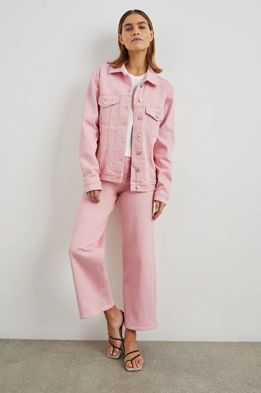 GROVE BOYFRIEND TRUCKER JACKET - BUBBLE GUM Welt Pockets Slit Pockets Flap Pockets