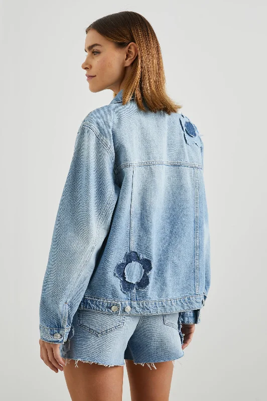 GROVE BOYFRIEND TRUCKER JACKET - INDIGO BLOOM Toggled Jacket Drawstring Jacket Belted Jacket GROVE BOYFRIEND TRUCKER JACKET - INDIGO BLOOM Toggled Jacket Drawstring Jacket Belted Jacket