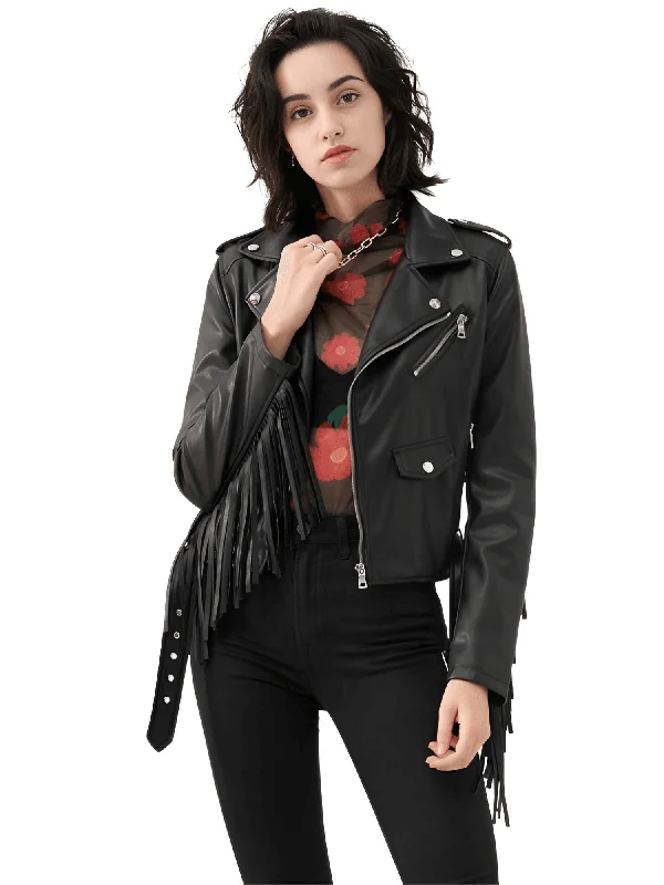 Women's Fringe Leather Jacket Fitted Jacket Loose Jacket Oversized Jacket