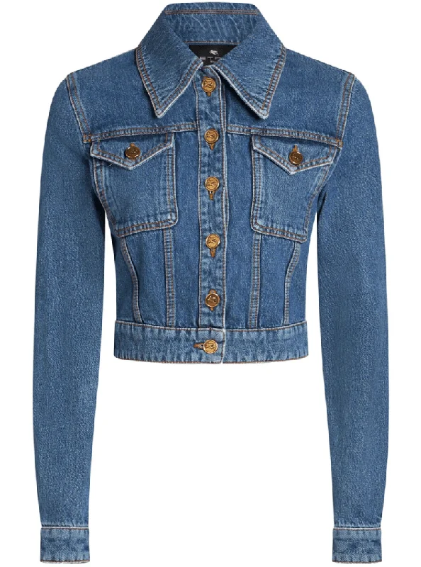 Pegaso-embroidered denim jacket Fleece Jacket Down Jacket Feather Jacket