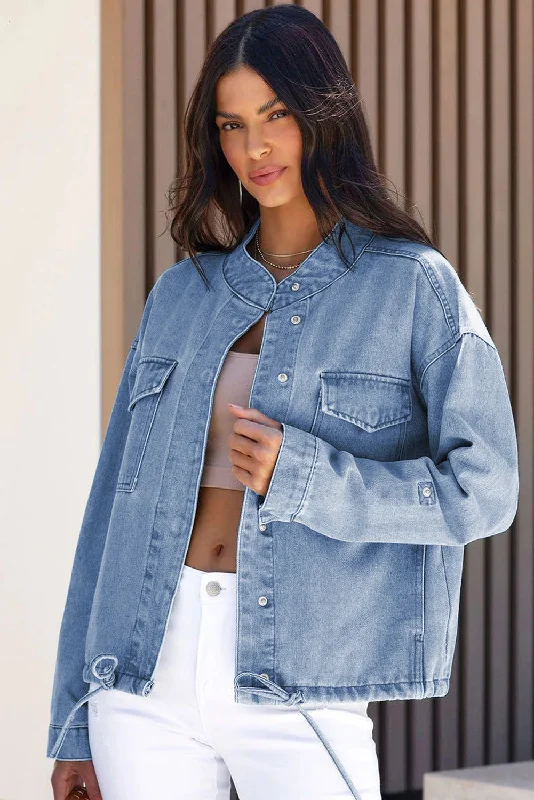 Long Sleeve Button-down Denim Jean Jacket Tailored Jacket Straight Jacket A-Line Jacket Long Sleeve Button-down Denim Jean Jacket Tailored Jacket Straight Jacket A-Line Jacket