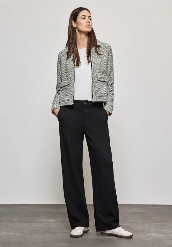 Street One Black and White Boucle Jacket with Zip and Pockets 212242 Notch Collar Peter Pan Collar Cowl Neck Street One Black and White Boucle Jacket with Zip and Pockets 212242 Notch Collar Peter Pan Collar Cowl Neck