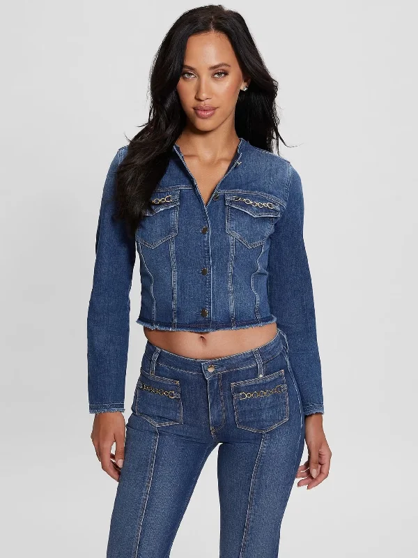 TERRIE SLIM FIT DENIM JACKET Ribbed Jacket Pleated Jacket Ruffled Jacket