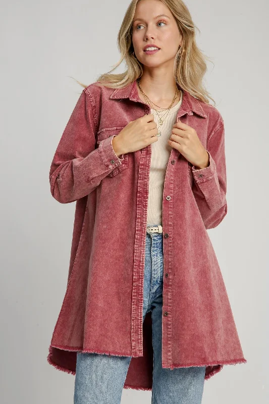 Umgee Raw Hem Button Down Denim Jacket with Chest Pockets Herringbone Jacket Checkered Jacket Solid Jacket Umgee Raw Hem Button Down Denim Jacket with Chest Pockets Herringbone Jacket Checkered Jacket Solid Jacket