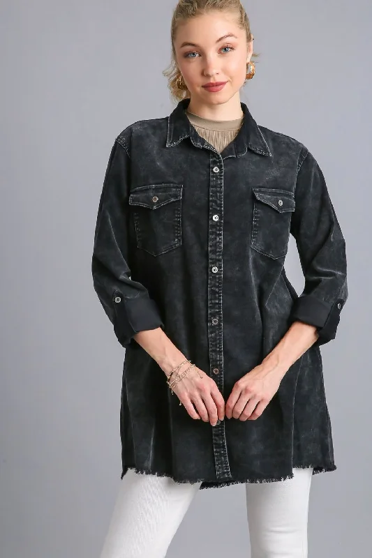 Umgee Raw Hem Button Down Denim Jacket with Chest Pockets V-Neck Jacket Boat Neck Jacket Square Neck Jacket Umgee Raw Hem Button Down Denim Jacket with Chest Pockets V-Neck Jacket Boat Neck Jacket Square Neck Jacket