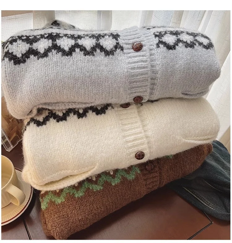 Vintage-style round-neck sweater jacket for women jacquard long-sleeved knitted cardigan S4796 Notch Collar Peter Pan Collar Cowl Neck Vintage-style round-neck sweater jacket for women jacquard long-sleeved knitted cardigan S4796 Notch Collar Peter Pan Collar Cowl Neck