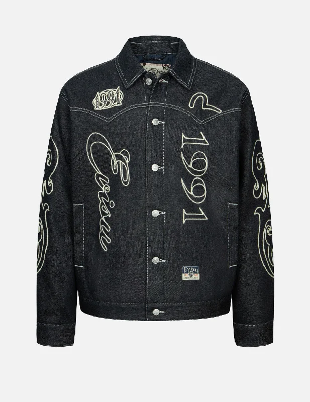 Western Style and Logo Embroidery Denim Jacket Zip Front Button Front Snap Front