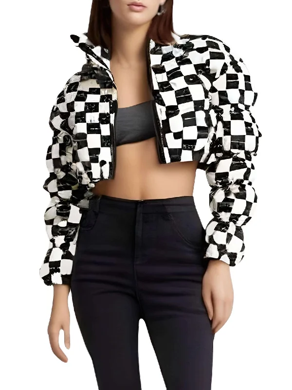 Women's Puff Sleeve Short Fashion Jackets Welt Pockets Slit Pockets Flap Pockets