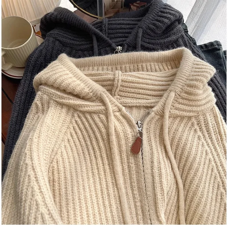 zipper sweater jacket for women new knitted cardigan trendy S4835 Wool Fabric Cashmere Fabric Tweed Fabric zipper sweater jacket for women new knitted cardigan trendy S4835 Wool Fabric Cashmere Fabric Tweed Fabric