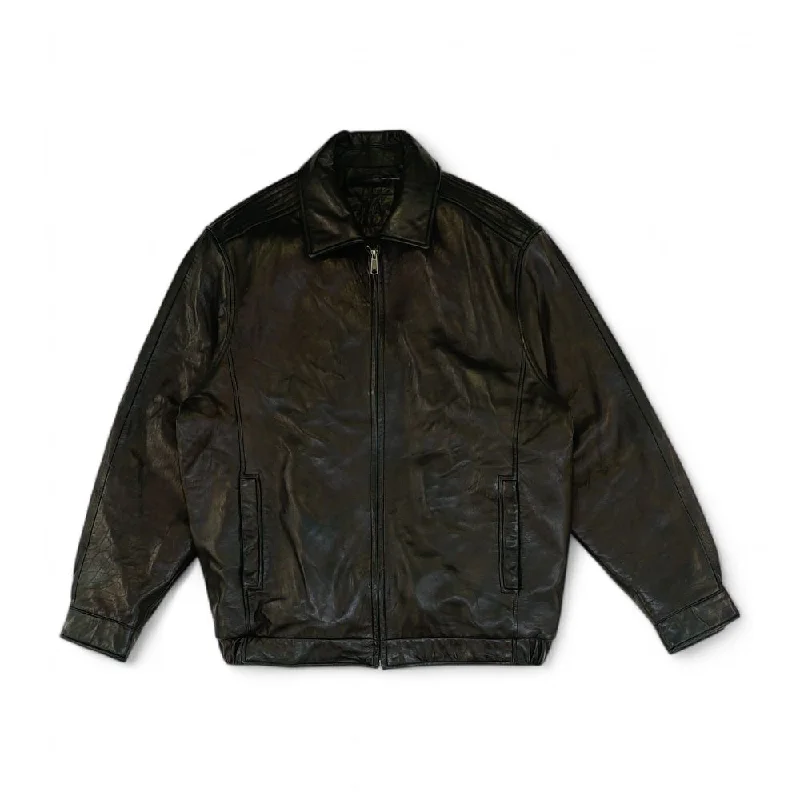 Black Solid Leather Jacket Knit Jacket Woven Jacket Fleece Jacket
