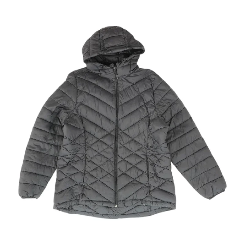 Black Solid Puffer Jacket Cardigan Sweater Pullover