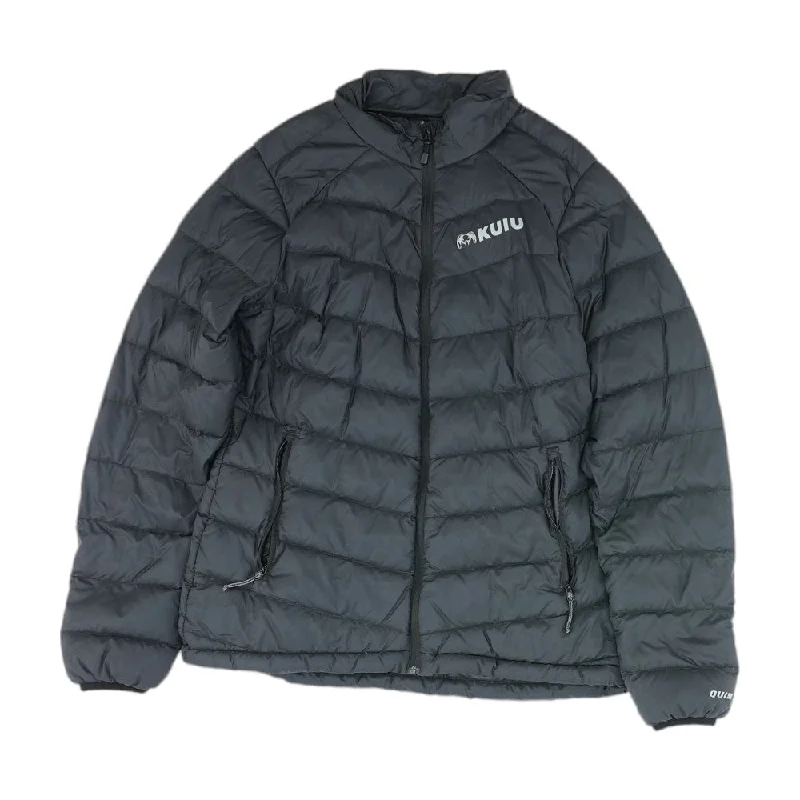 Black Solid Puffer Jacket Zippered Front Buttoned Front Snap Front
