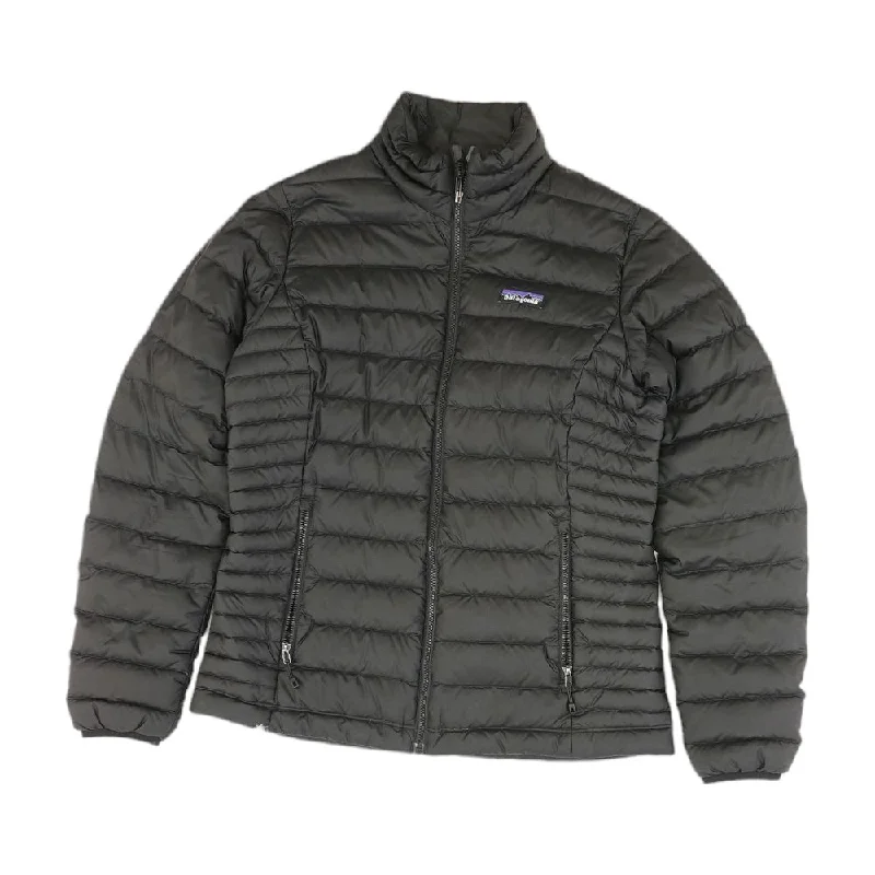 Black Solid Puffer Jacket Tailored Jacket Straight Jacket A-Line Jacket