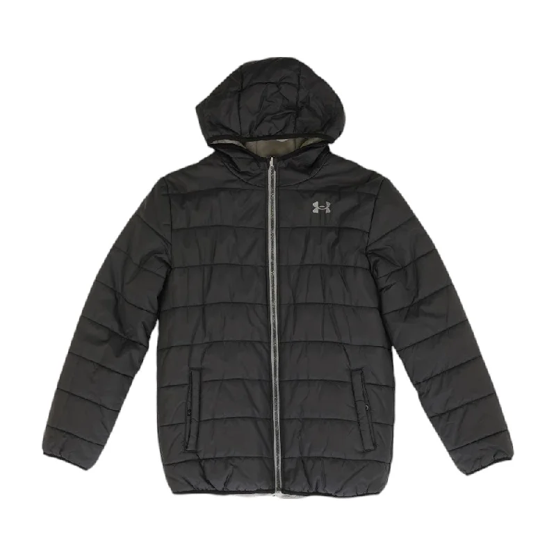 Black Solid Reversible Puffer Jacket Knit Jacket Woven Jacket Fleece Jacket