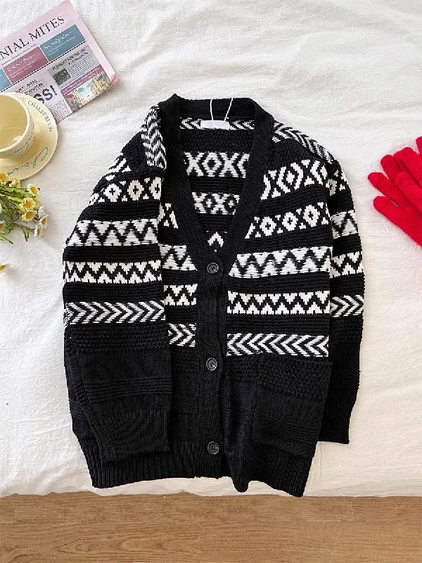 black v-neck casual knitted cardigan jacket S4778 Print Jacket Jacquard Jacket Patchwork Jacket black v-neck casual knitted cardigan jacket S4778 Print Jacket Jacquard Jacket Patchwork Jacket