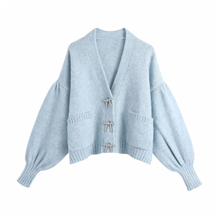 Bow diamond sweater knitted Lantern Sleeve Jacket 7225 Denim Jacket Leather Jacket Suede Jacket Bow diamond sweater knitted Lantern Sleeve Jacket 7225 Denim Jacket Leather Jacket Suede Jacket