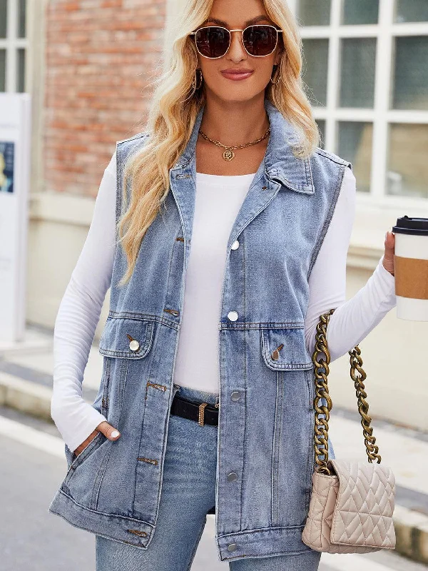 Button Up Collared Neck Denim Jacket with Pockets Denim Jacket Leather Jacket Suede Jacket Button Up Collared Neck Denim Jacket with Pockets Denim Jacket Leather Jacket Suede Jacket