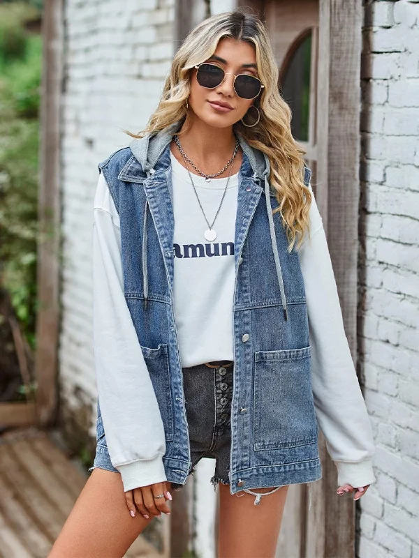 Button Up Sleeveless Denim Jacket with Pockets Satin Jacket Silk Jacket Chiffon Jacket Button Up Sleeveless Denim Jacket with Pockets Satin Jacket Silk Jacket Chiffon Jacket