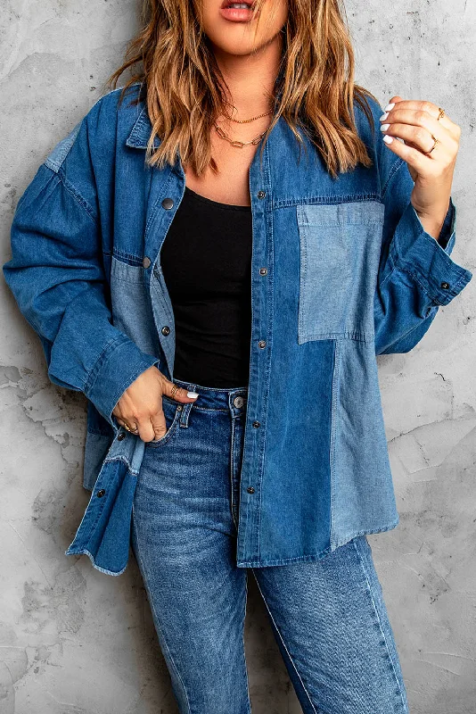 Color Block Snap Denim Jacket Herringbone Jacket Checkered Jacket Solid Jacket