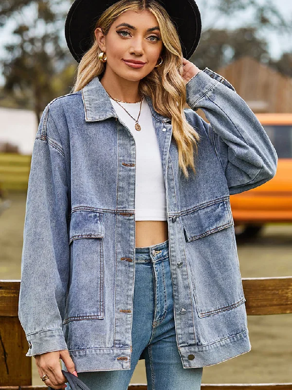 Dropped Shoulder Denim Jacket Plaid Jacket Tartan Jacket Houndstooth Jacket