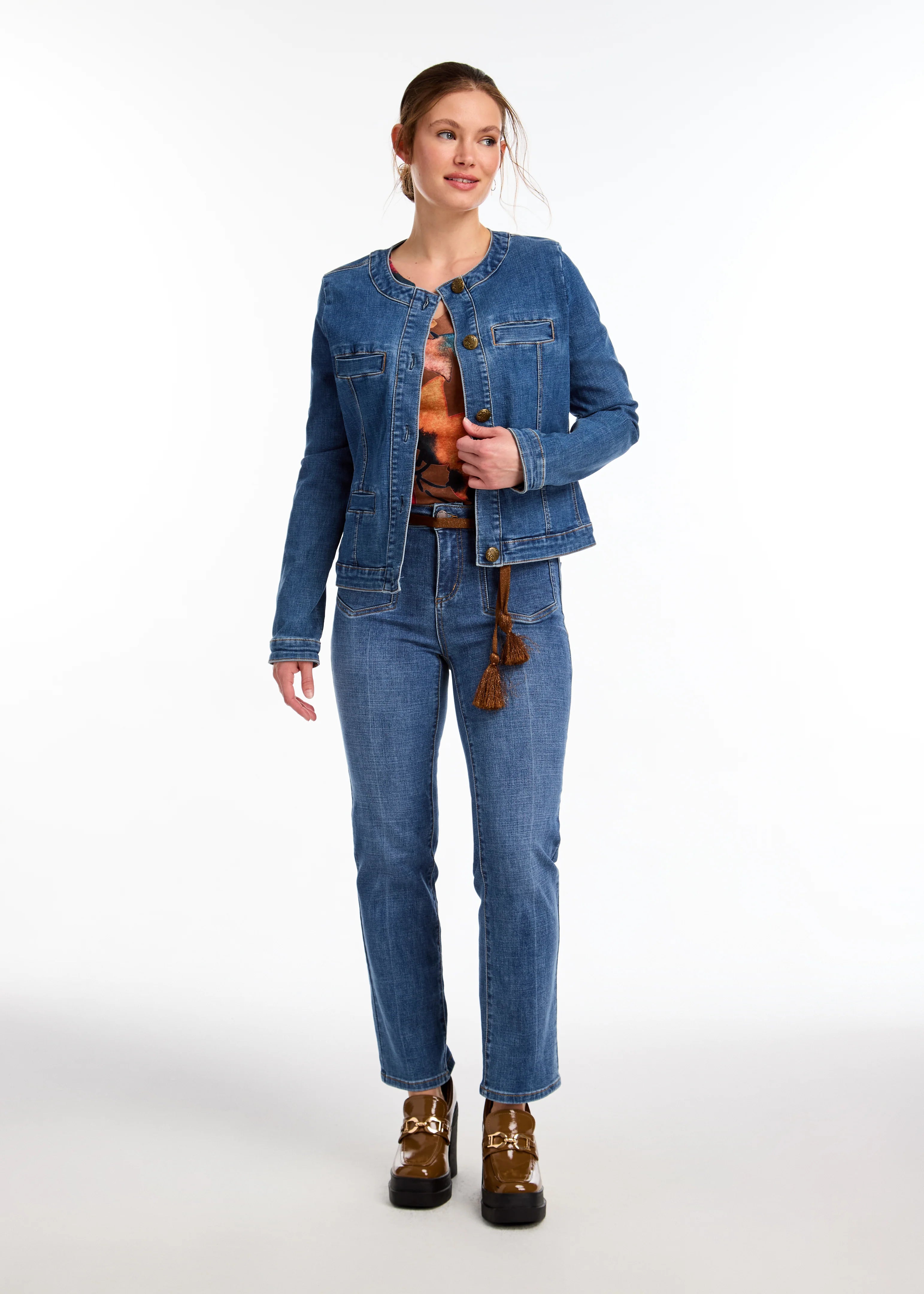 FDJ Collarless Denim Jacket Cotton Fabric Linen Fabric Terry Fabric