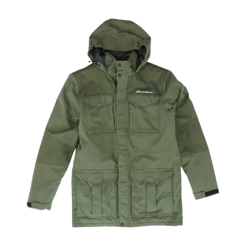 Green Solid Puffer Jacket Stand-Up Collar Roll-Neck Collar Turtle Neck
