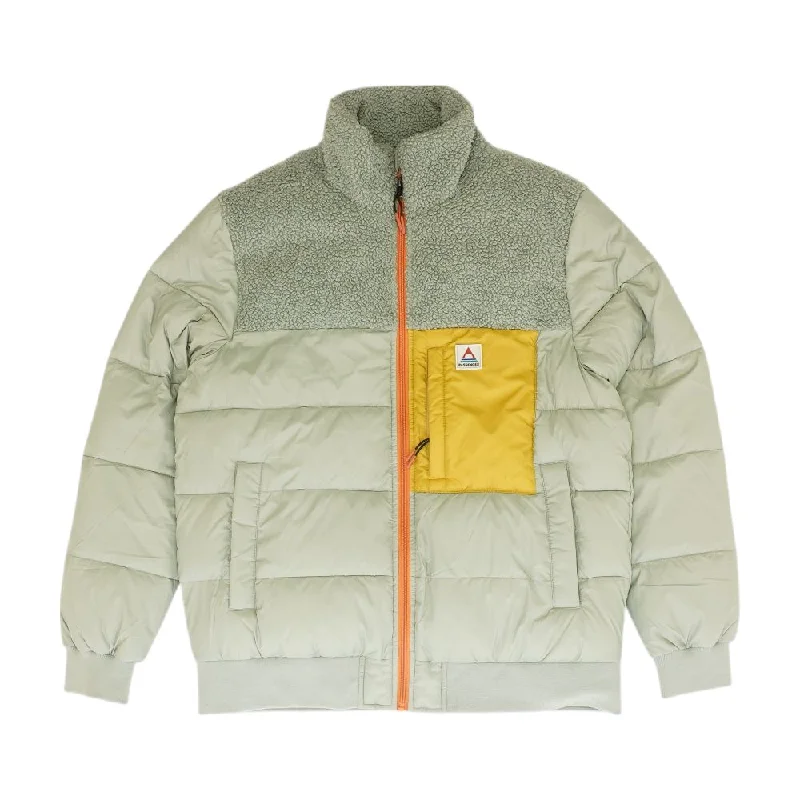 Green Solid Puffer Jacket Welt Pockets Slit Pockets Flap Pockets
